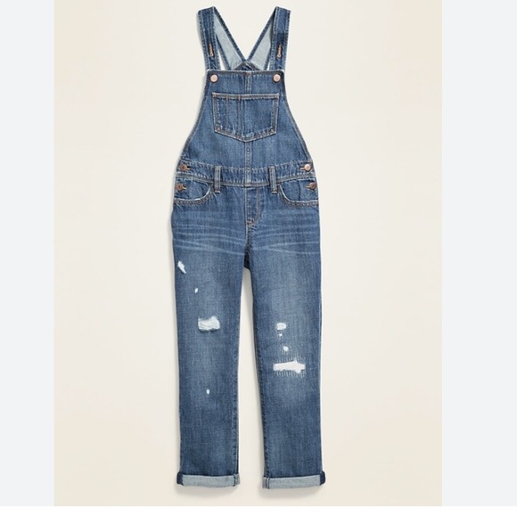 Distressed Roll-Cuff Jean Overalls for Girls | Old Navy - Picture 2 of 11